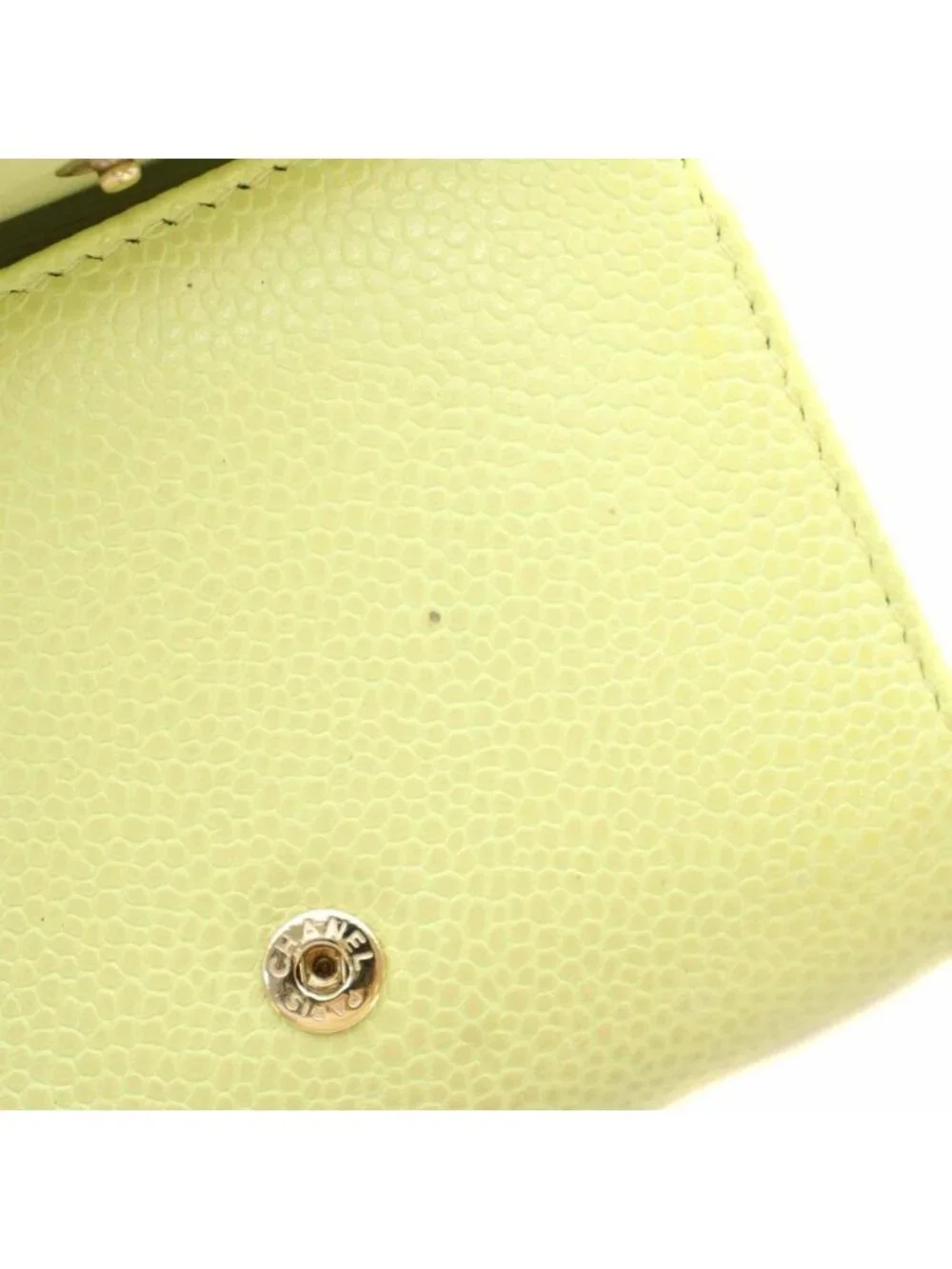 Chanel Small Flap Wallet Trifold Coin Purse Leather CC Logo Yellow Green